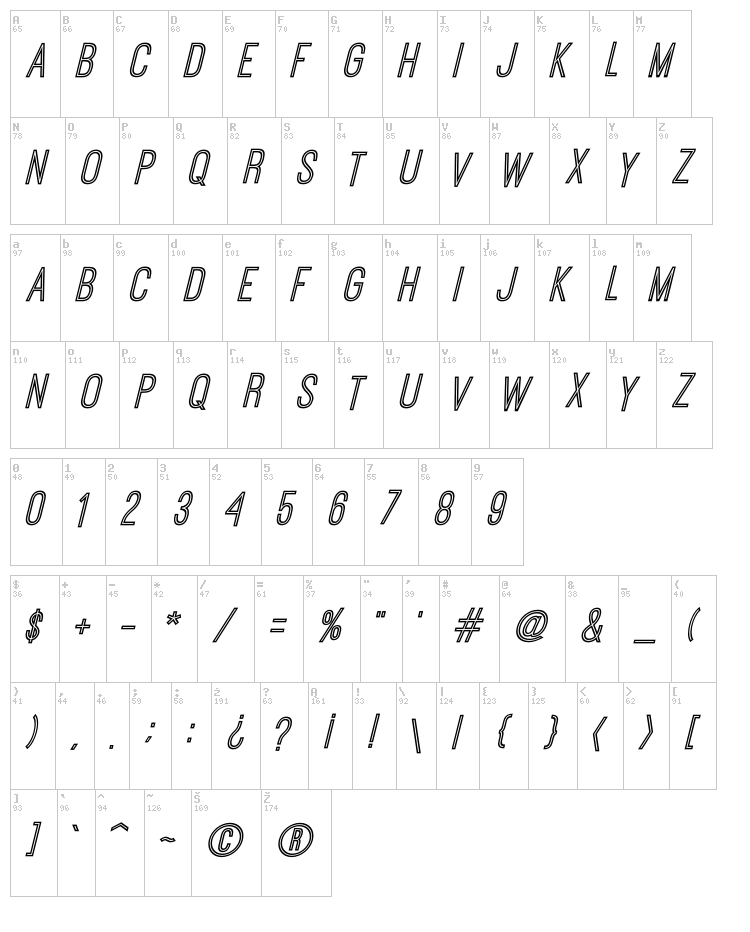 Ostrich Sans Inline font map